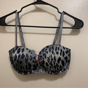 Victoria’s Secret PINK Womens Bra 34B Black Gray Cheetah Leopard Push Up
